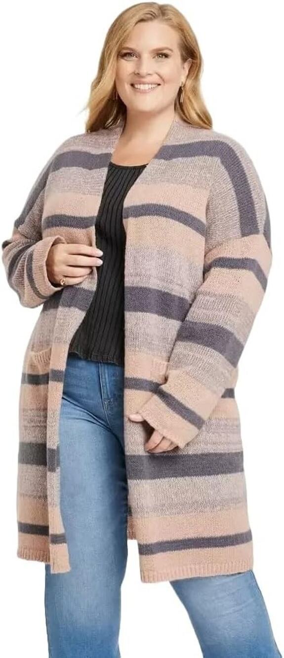 Knox Rose Womens M Long Striped Open Front Cardigan Sweater NWT